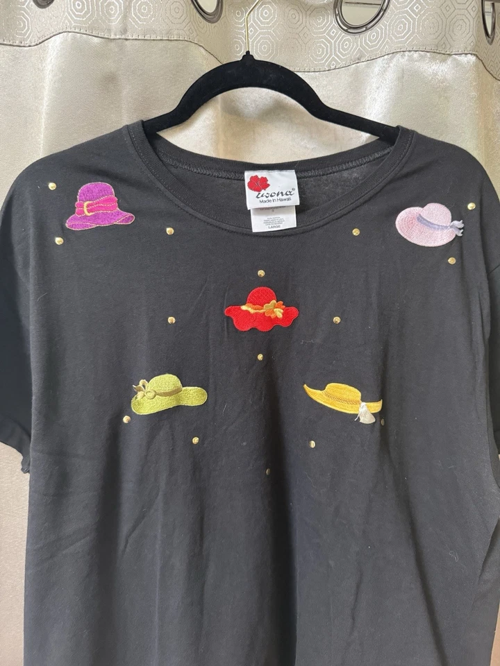 Винтажная гавайская вышитая шляпа дизайн 100% хлопок женская рубашка блузка большой - Изображение 4 из 4