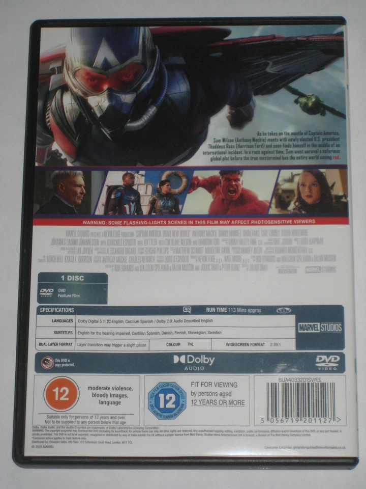 CAPTAIN AMERICA BRAVE NEW WORLD UK DVD 2025 MARVEL RED HULK HARRISON FORD - Image 2 of 3