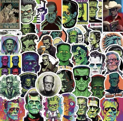 Frankenstein Style Stickers 50pk Mixed Horror Fun Sticker Monster FREE SHIPPING