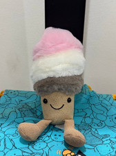 Jellycat Amuseables Neapolitan Ice Cream Plush Bag Charm Keychain NWT Cute Gift
