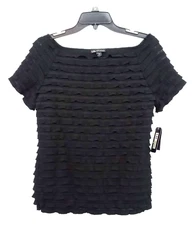 I.N. Studio Blouse Womens Medium Black Ruffle Square Neck Sheer Tank Lined Top