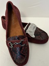 Vionic Suede Snake Print Loafers Slip On Red Silver Moccasin Sz 5 Classic Office