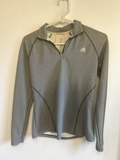 adidas Golf Women's Gray 1/4 Zip Long Sleeve Polo Shirt S Geometric Pattern