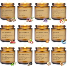 Scented Candles for Home – 12 Pack Amber Jar Soy Candle Gift Set, Long Color 