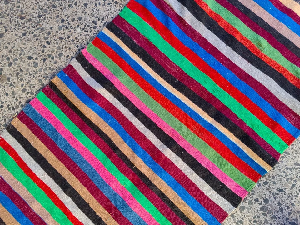 Vintage Turkish Kilim Runner 3.1x12 ft Handwoven Wool Striped Hallway Rug - Image 4 of 4