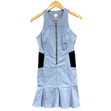Guess Dress Womens XS Blue Denim Bodycon Mini Scoop Neck Zip Front Sleeveless