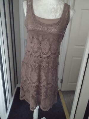L'AFFAIRE BY RAVI KHOSLA, SLEEVELESS 2 PART CROCHET LOOK DRESS.MINK COLOUR 10-12