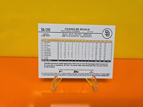 2024 Topps Chrome #RA-CHS Chandler Seagle Rookie Autograph - Padres Auto RC - Picture 3 of 3