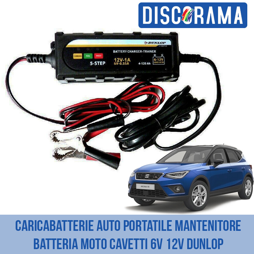 CARICABATTERIE AUTO PORTATILE MANTENITORE BATTERIA MOTO CAVETTI 6V 12V DUNLOP