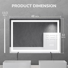 Frameless LED Bathroom Mirror 48x32In Anti-Fog Dimmable 3 Color Tempered