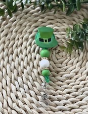 Badge Reel with Beads - St Patricks Day Hook  Loop - Green and White