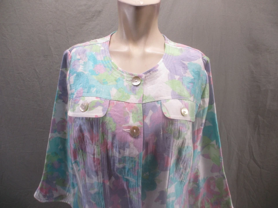 Ruby Rd. Size 10 Womens Multicolor Crew Neck Button Up Lightweight Blazer 368 - Image 2 of 4