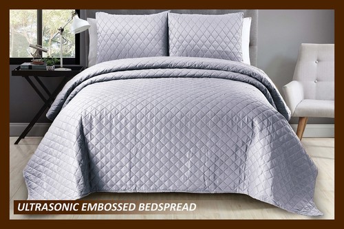 3 Pcs Quilted Bedspread Embossed Bedding Set Sofa Bed Throw Single Double King - Picture 48 of 122