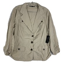 Chaus Sport Casual Jacket Stylish Long Sleeve Khaki Ruched Sleeves Women L Nwt