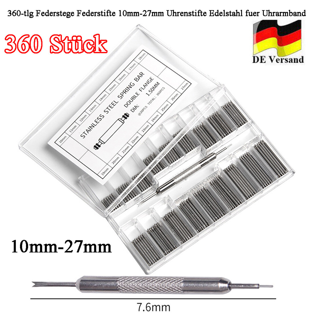 360tlg Federstege Federstifte 10 27 mm Uhrenstifte für