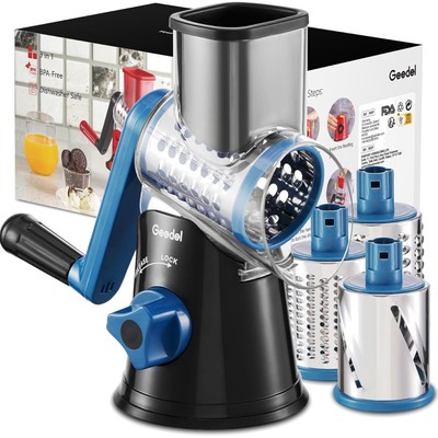 Cheese Grater, Grater for Vegetables with 3 Drum Blades, Drum Grater Faster a...