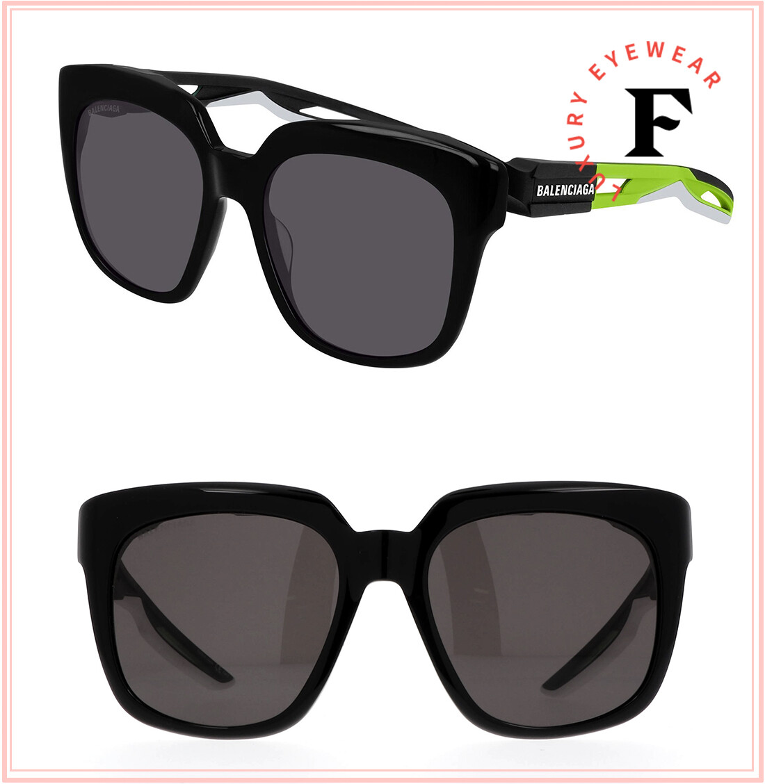BALENCIAGA HYBRID D 0025 Black Lime Green Square Sport BALENCIAGA HYBRID D 0025 Black Lime Green Square Sport