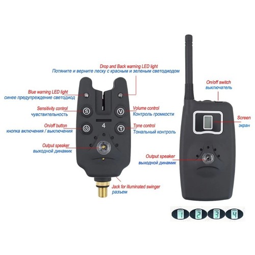 Wireless fishing bite alarm 1+4 set 4pcs illuminated swinger in EVA case fishing - Bild 5 von 17