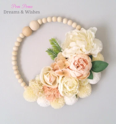 Handmade Floral Wreath Hoop Nursery Bedroom Decor