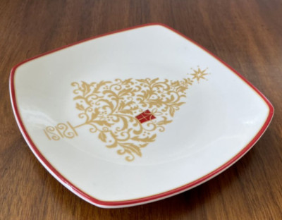 Vintage 222 Fifth GOLDEN TREE Christmas Square Plate Retro Holiday Decor
