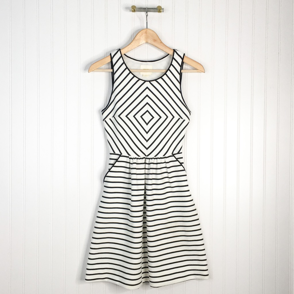 Maeve Womens Fit & Flare Dress Black Mini Stripe Stretch Jewel Neck  Sleeveless S | eBay