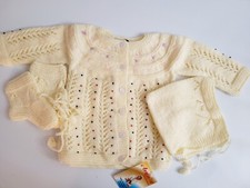 Vintage 6-12 Month Yellow Knit Set Cardigan Booties Hat 90s