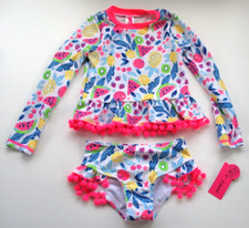 Betsey Johnson Girl's 2T L/S Pink 2 Pc Rash Guard Tankini Swimsuit Sun Kissed