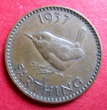 BRITAIN  PERFECT YEAR CELEBRATION DATE 1937 ONE WREN FARTHING COIN BIRTHDAYS ECT