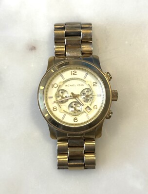 Michael Kors Oversized Raquel Womens Chronograph Watch Gold Dial Stainless Steel