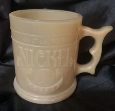 1980s WHATABURGER BUFFALO NICKEL MILK GLASS RESTAURANT WARE COFFEE MUG, VINTAGE