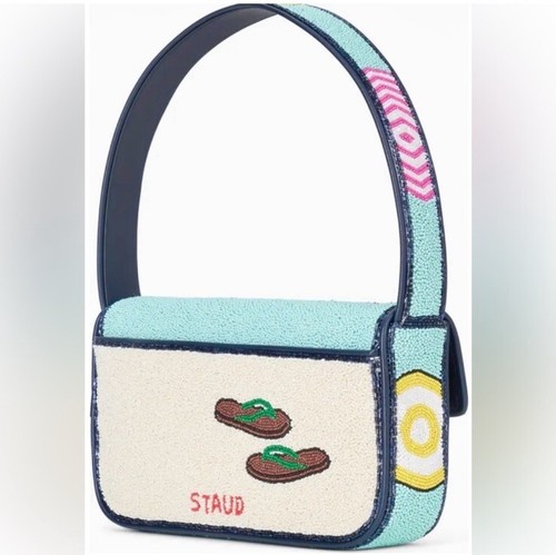 Staud Tommy Umbrella Flipflop Pattern Hand Bead Shoulder Bag Purse NEW - Picture 17 of 21