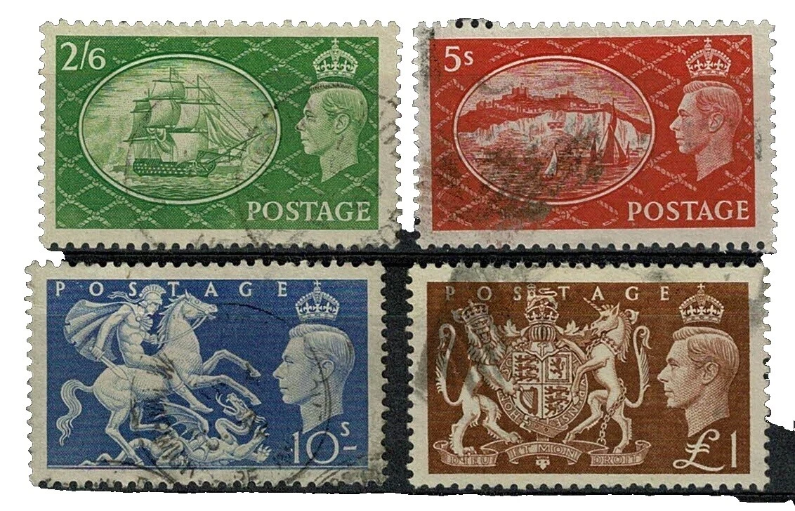 Разноцветные британские марки эпохи Георга VI (1936-1952) б/у