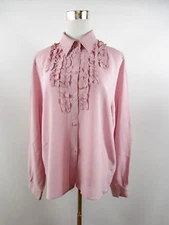 Designer Womens Ruffle Victorian Elegant Evening Silk Shirt Blouse sz UK 16 BF97
