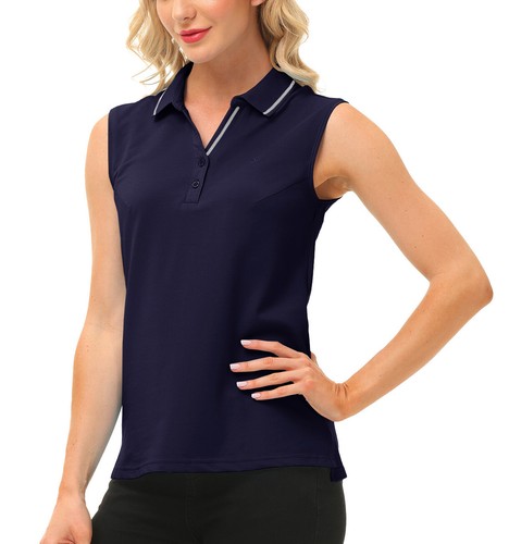 Women Button Golf Polo Gym Sleeveless Shirt T-shirt Casual Climbing Tennis Top - Picture 44 of 182