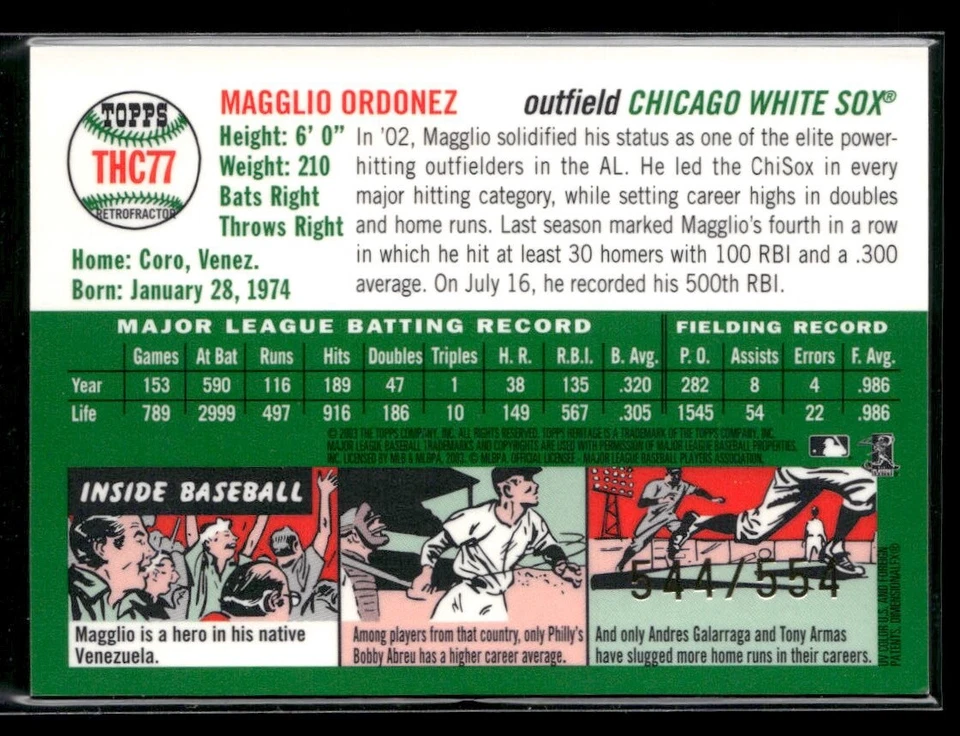2003 Topps Heritage #THC77 Magglio Ordonez Chrome Refractors #/554 - Image 2 of 2