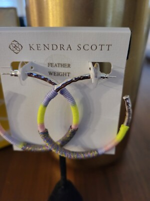 Kendra Scott Masie Silver tone Hoop Earrings in Lilac Mix Paracord neon  yellow