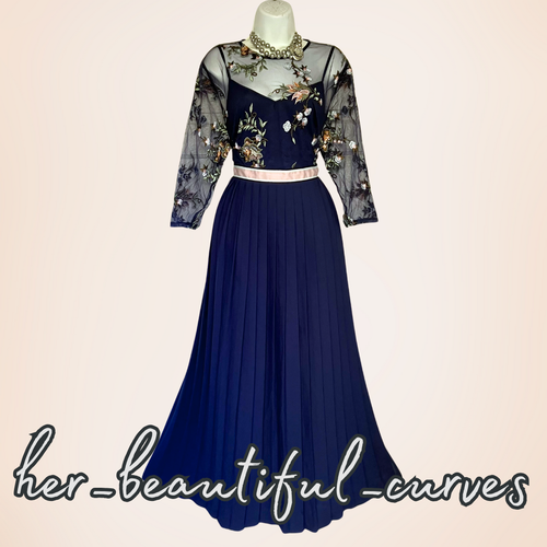 LITTLE MISTRSS EMBROIDERED FLORAL PLEATED EVENING OCCASION PARTY DRESS SIZE 18 - Picture 3 of 8
