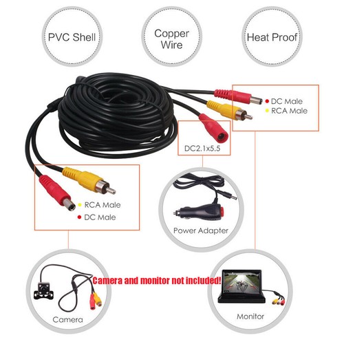 6/10/15/20 meter car video RCA extension cable for backup rearview ...