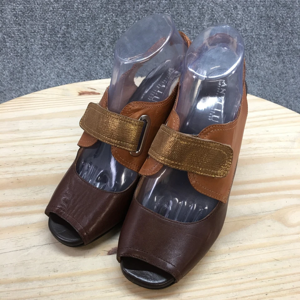 Zapatos de tacón alto Anyi Lu para mujer 39,5 Peep Toe con cordones de cuero marrón informales Foto 3 de 4