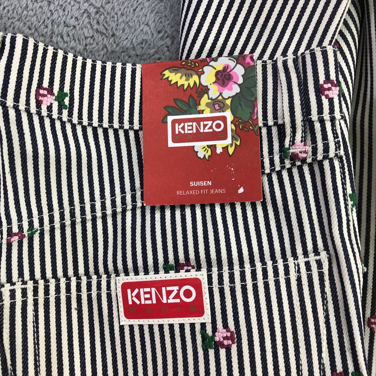 Kenzo Jeans Mens 30 Rinse Blue Denim Striped Floral Suisen Relaxed