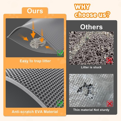 Garoopion cat litter mat EVA double layer trap pad 24x15in honeycomb gray floor - Picture 5 of 7