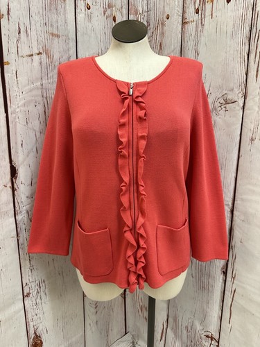 Talbots rosa Rüsche Strickjacke mit durchgehendem Reißverschluss Größe 1X TCC