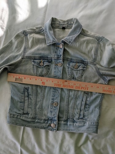 American Eagle Aztec Ethnic BoHo Embroidery Light Wash Denim Jean Jacket Size M - Picture 6 of 9
