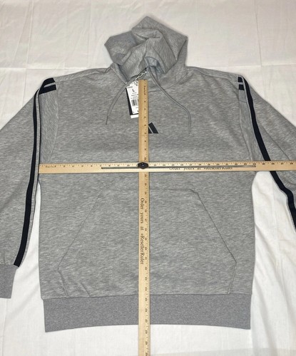 adidas men essentials fleece 3-stripes hoodie Large Grey Heather New NWT JE6302 - Picture 2 of 5