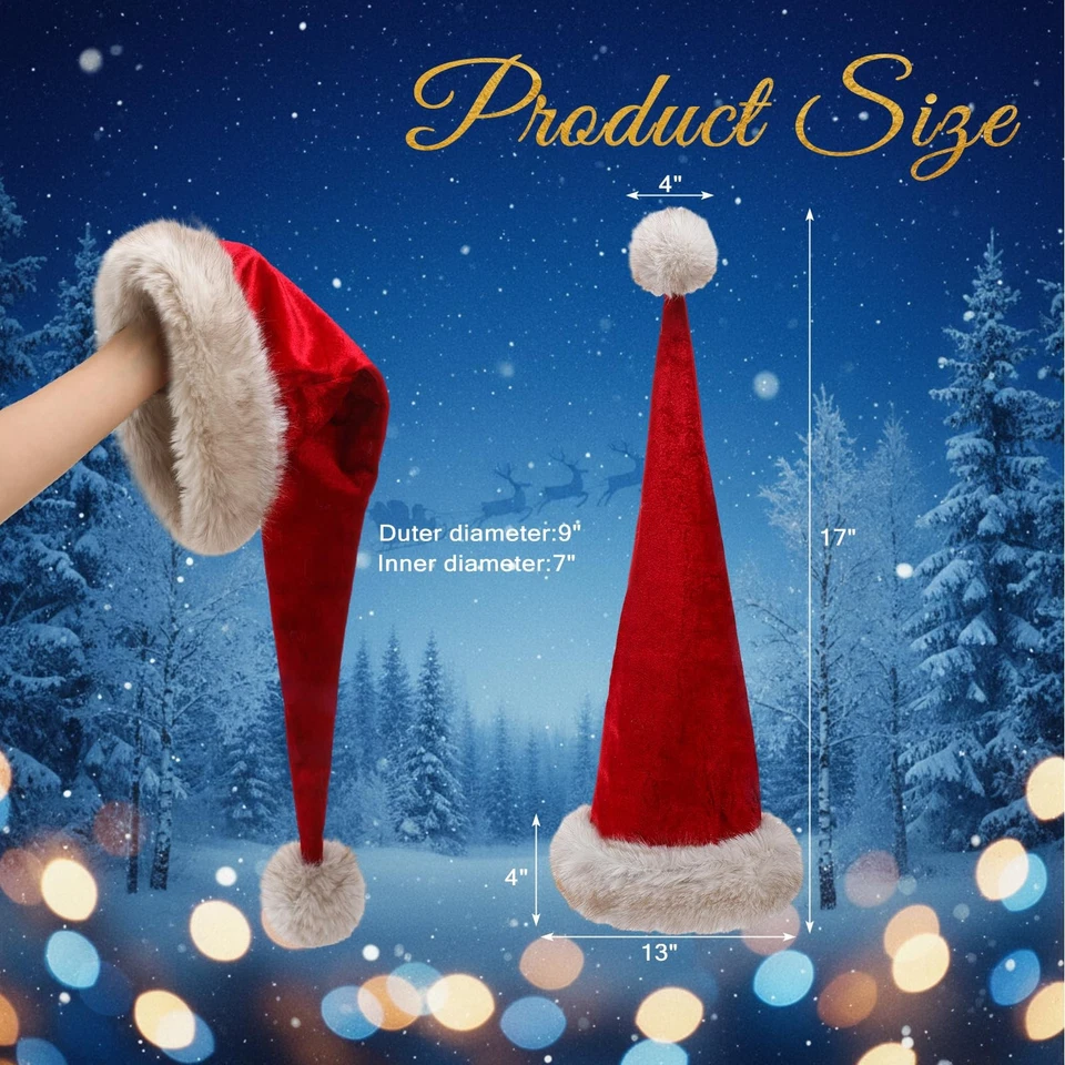 Sombrero de Papá Noel de lujo para adultos 1 pieza terciopelo cómodo piel extra gruesa Navidad Foto 2 de 4