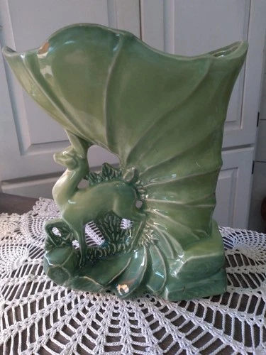 VINTAGE 1950'S MCM GREEN McCOY USA DEER PLANTER 9" TALL 7" WIDE