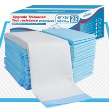 Tear-Resistant Incontinence Bed Pads 40'' x 36'' 130 Gram Heavy Duty 25 Coun...