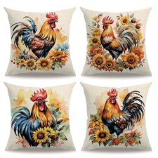 Farmhouse Rooster Pillow Covers 18x18 inch,Rooster with Sunflowers Watercolor...