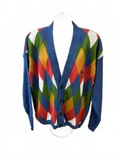 Vintage Pringle Nick Faldo Argyle Golf Cardigan Embroidered Golfer Size L