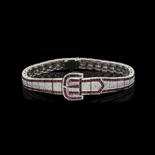 18k White Gold 7ctw Ruby & 0.85ctw Diamond Size 7 Buckle Bracelet #E2537